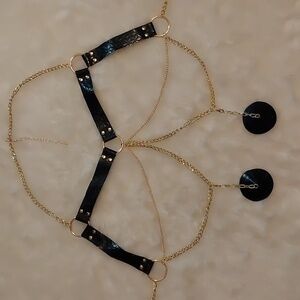 Leather and chain bra style top